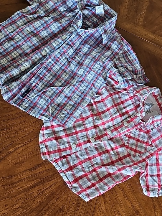 Other - Plaid Gingham Button Down Short Sleeve Toddler Boys 2T Baby 2 Pc Shirt  Set Prep